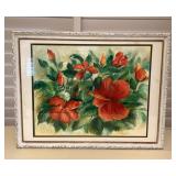MTH084 Original Framed Painting Of Hibiscus Flowers