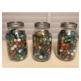 MTH093 Three Mason Jars Of Marbles 