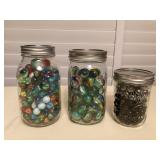 MTH094 Three Mason Jars Of Various Marbles