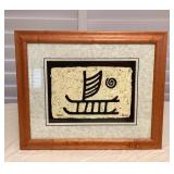 MTH112 Framed Phillip Miller Hawaiian Petroglyph Wood Block Print