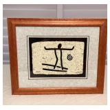 MTH113 Framed Phillip Miller Hawaiian Petroglyph Surfer Wood Block Print 