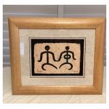 MTH114 Framed Phillip Miller Hawaiian Petroglyph Wood Block Print Of Sweethearts