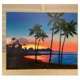 MTH117 Original Painting Of Sunset On A Beach Overlooking Diamond Head