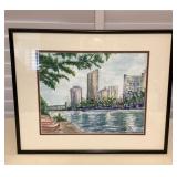 MTH130 Framed Original Watercolor Painting Of The Ala Wai Canal