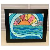 MTH131 Framed Original Painting Of A Breaking Wave At Sunset