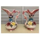 MTH137 Pair Of Capidomonte Style Ceramic Ewers Pitchers 