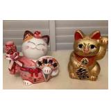 MTH149 Two Ceramic Lucky Cat Figurines Banks