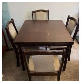 MMM007- Wooden Dining Table With Extendable Leaf & Chairs