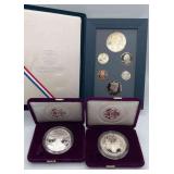 MMM243-US Mint 1990 Prestige Set & 2ea Eagle Silver Dollars