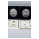 MMM290-2ea 2011 America The Beautiful 5 Oz Silver Coins OK & MS