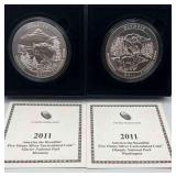 MMM291-2ea 2011, 5 Oz Fine Silver Coins America The Beautiful Series