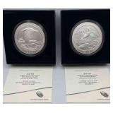 MMM322-2ea 2018, 5 Oz Fine Silver Coins America The Beautiful Series