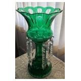 KVF014 Crystal Cut To Clear Green Candle Holder
