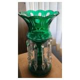 KVF016 Crystal Green Cut To Clear Candle Holder 