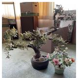 KVF032- Faux Bonzai Plant And Glass Carved Plant With Flowers