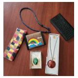 KVF098 - Laquer Necklace, Brooch And Vintage Wallets