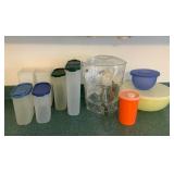 TTK075 Acrylic Beverage Dispenser & Various Tupperware Containers 