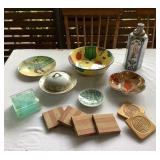 PFG046 Various Ceramic Dishes & Vase And Handcrafted Wooden & Glass Coasters 