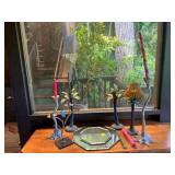 PFG055 Glass Table Lamp, Metal Candle Sticks & Two Mirrored Display Bases