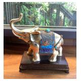 PFG083 Metal Brass Looking Elephant With Semi Precious Looking Stone Inlays 