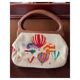 PFG150- Vintage Fabric Handbag With Wooden Handle