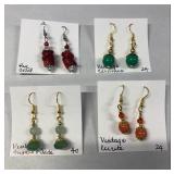 DFT301 Myrna Lee Jade, Red Coral, Ceramic, Lucite & Crystal Earrings New