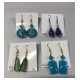 DFT308 Myrna Lee Agate, Crystal & Vintage Glass Earrings New