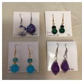DFT313 Myrna Lee Agate, Malachite & Crystal Earrings New