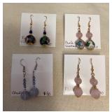 DFT315 Myrna Lee Pink Quartz, Chalcedony, Lapis & Cloisonné Earrings New