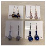 DFT316 Myrna Lee Pink Quartz, Lapis, Chalcedony & Cloisonné Earrings New