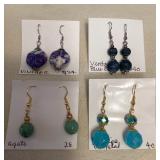 DFT317 Myrna Lee Agate, Crystal & Blue Coral Earrings New