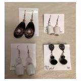 DFT336 Myrna Lee White Coral, White Onyx, Crystal & Lucite Earrings New