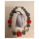 DFT370 Myrna Lee Chang Grey & Red Beaded Necklace New