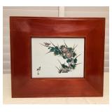 MTT076 Lacquer Framed Japanese Floral Ceramic Art Picture 