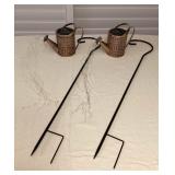 MTT086 Two Solar Watering Can Lights With Hanging Stakes New