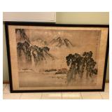 MTT096 Large Framed Antique Asian Brushstroke Painting 