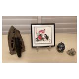 MTT125 Chinese Snuff Bottle, Cloisonné Jar, Framed Painting & Brass Iron