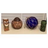 MTT168 Glass Fishing Float, Tiki Mug Cups & Coconut Monkey