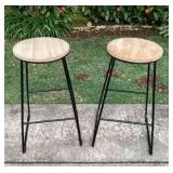 MTT169 Pair Of Wooden Metal Frame Bar Stools
