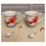 MTT178 Two Sets Of Alii Porcelain Goldfish Tea Cups & Matching Spoons New