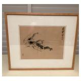 MTT197 Framed Original Asian Brushstroke Painting Of Shrimp