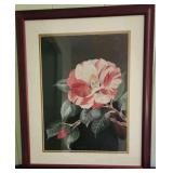 PCT052 - Vintage Framed and Matted Embroidered Flower in Bloom