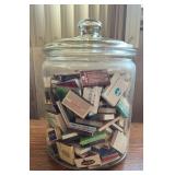PCT059- Large Vintage Crack Seed Lidded Glass Jar Filled with Vintage Matchboxes 