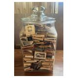 PCT060- Another Large Vintage Crack Seed Style Lidded Glass Jar Filled w/Vintage Matchboxes 