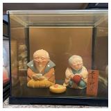 PCT082- Another Vintage Ceramic Obaasan & Ojiisan Figurines in Glass Display Case