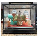 PCT083- Vintage Ceramic Japanese Wedding Couple w/Priest in Glass Display Case