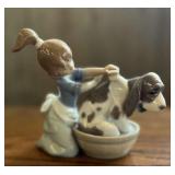 PCT093- Lladro #5455 "Bashful Bather Girl & Hound” Figurine See Other Lots for More Lladro Figurines