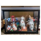 PCT097- Another Assortment of Vintage Ceramic Japanese Figurines in Glass Display Case