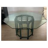 MFL069- Vintage Octagonal Glass Top Table 