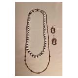 MPS202 Natural Stone & Pearl Necklace & Earrings New